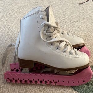 Children's White Ice Skates with Pink Guards